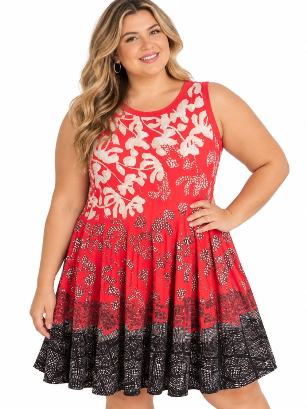NIC+ZOE Plus Size Dress 3X Red Floral Fit Flare Sleeveless Boho Midi